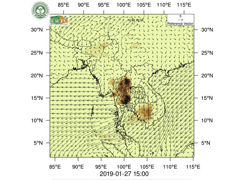 สส.คาดการณ์เคลื่อนที่ของมวล PM 2.5 จากแบบจำลอง WRF-Chem